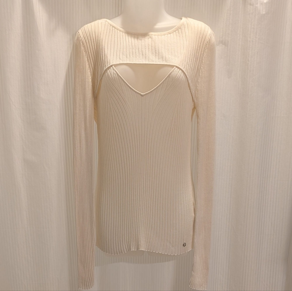Guess Cream Ribbed Long Sleeve Top